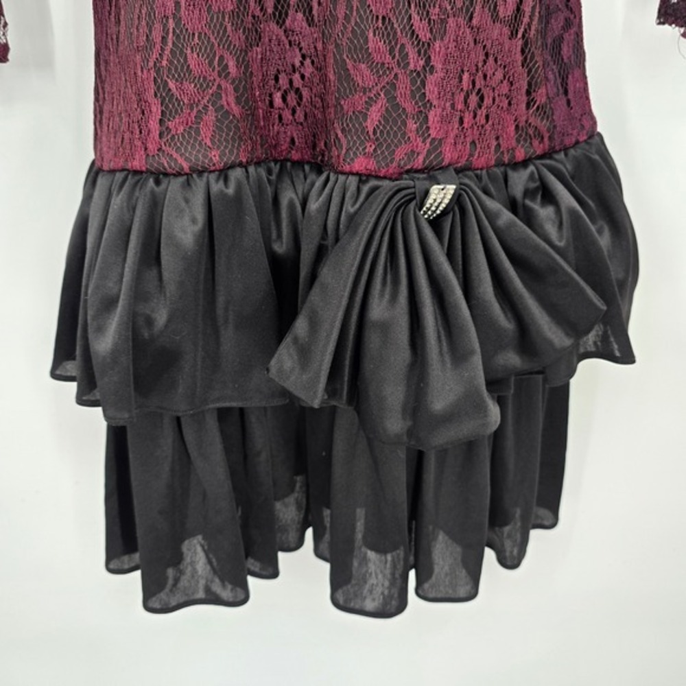 Cybill Stewart Vintage Lace Party Dress Cocktail Fit & Flare Maroon Black 80s - Picture 7 of 13